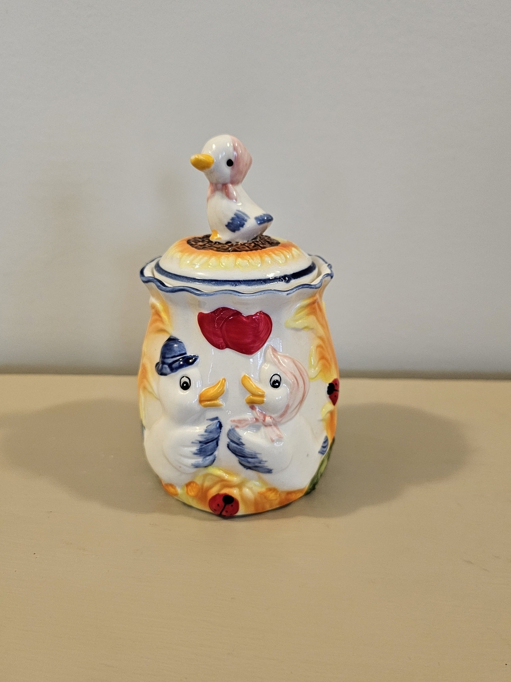 Ceramic Duck Couple Decorative Canister - White and Pink